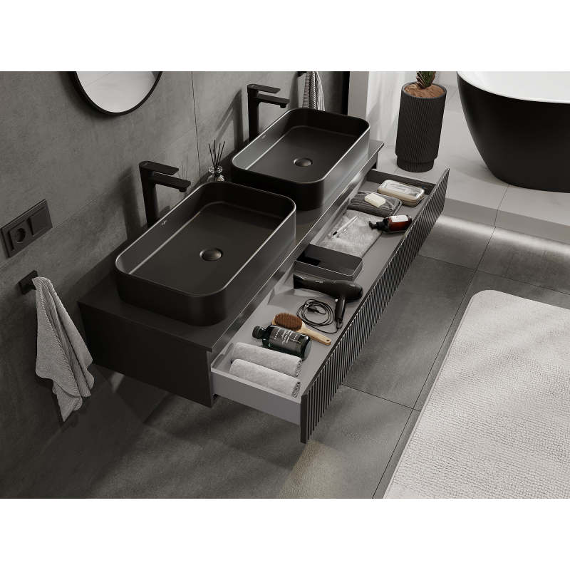 Mexen Rivel шкаф за баня под умивалник 140 см, 1 чекмедже, гофриран, черен мат - 91A20-14023-1-BF71