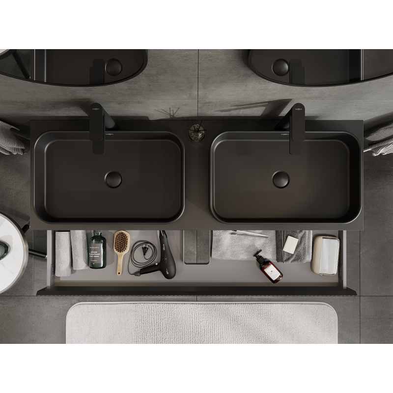 Mexen Rivel шкаф за баня под умивалник 140 см, 1 чекмедже, гофриран, черен мат - 91A20-14023-1-BF71