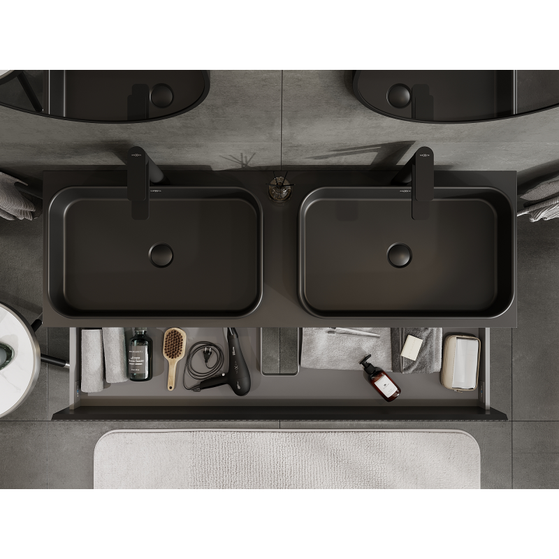 Mexen Rivel шкаф за баня под умивалник 140 см, 2 чекмеджета, набразден, черен мат - 91A20-14047-2-BFF71