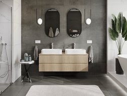 Mexen Rivel шкафче за баня под умивалник 140 см, 2 чекмеджета, набраздено, дъб