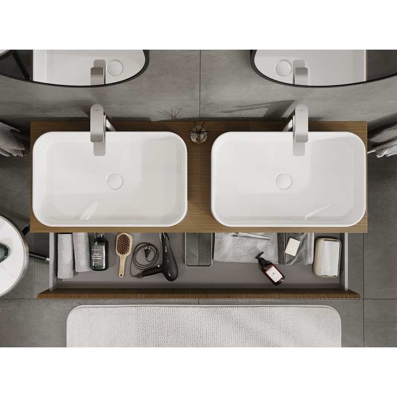 Mexen Rivel шкаф за баня под умивалник 140 см, 2 чекмеджета, оребрен, орех