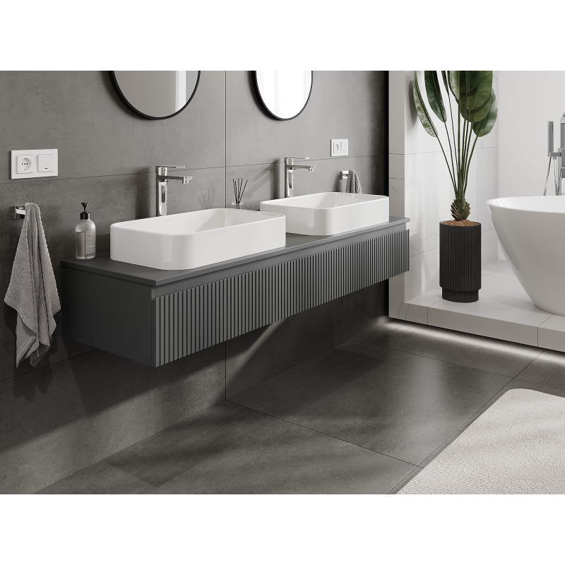 Mexen Rivel шкаф за баня за мивка 160 см, 1 чекмедже, оребрен, графит мат - 91A20-16023-1-BF66