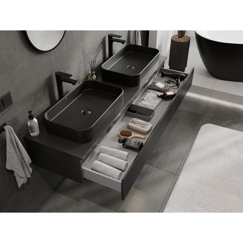 Mexen Rivel шкаф за баня под мивка 160 см, 1 чекмедже, оребрен, черен мат