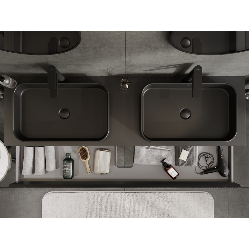 Mexen Rivel шкаф за баня под мивка 160 см, 1 чекмедже, оребрен, черен мат