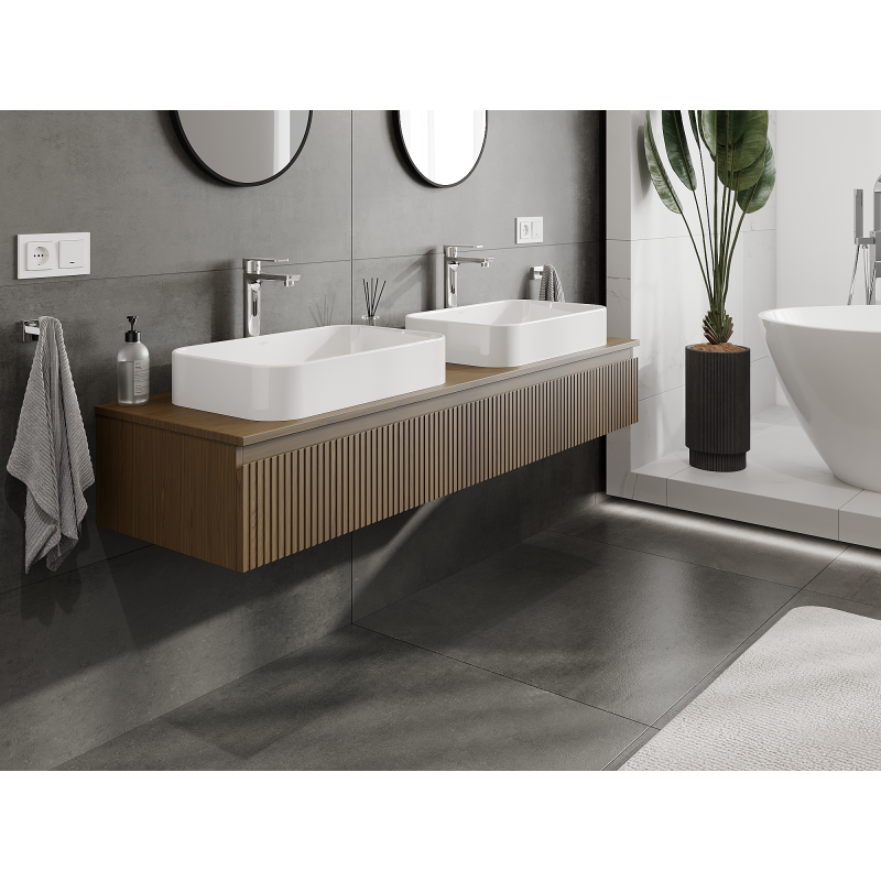 Mexen Rivel шкаф за баня под мивка 160 см, 1 чекмедже, набразден, орех