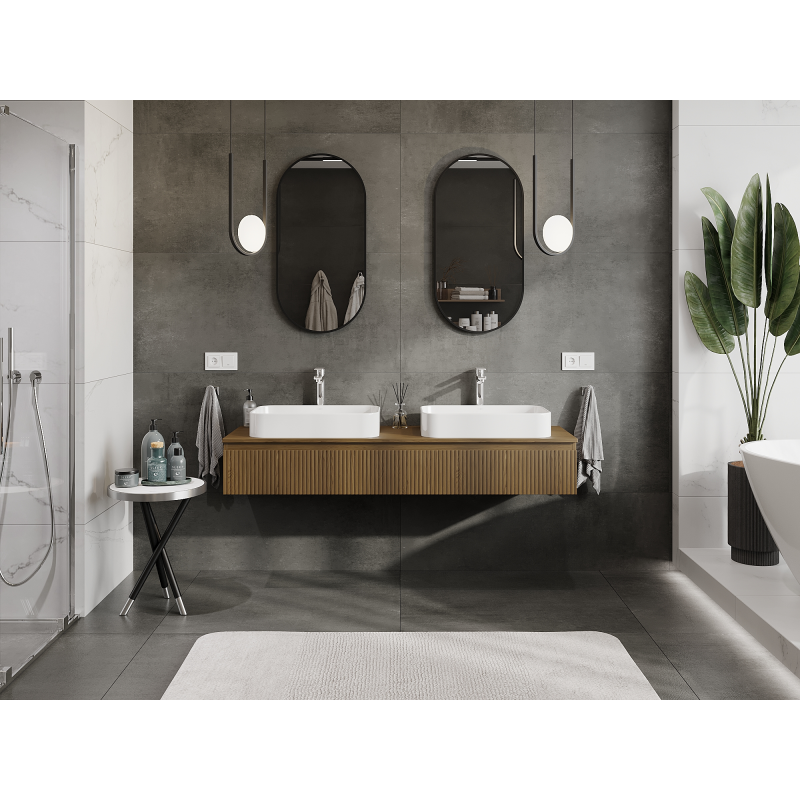 Mexen Rivel шкаф за баня под мивка 160 см, 1 чекмедже, набразден, орех