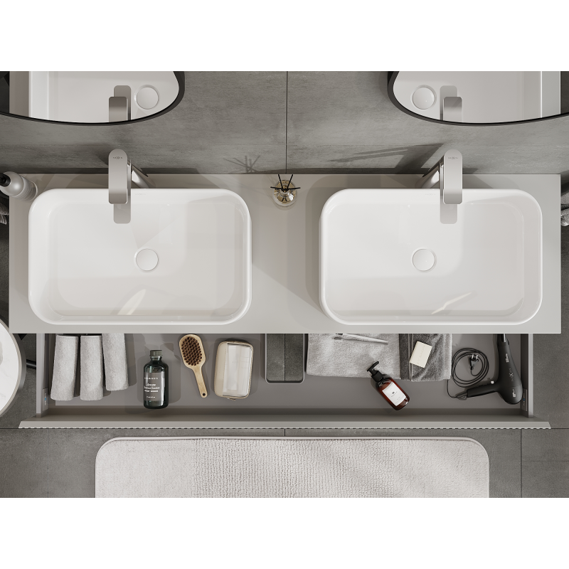 Mexen Rivel шкаф за баня под умивалник 160 см, 2 чекмеджета, с оребряване, сив