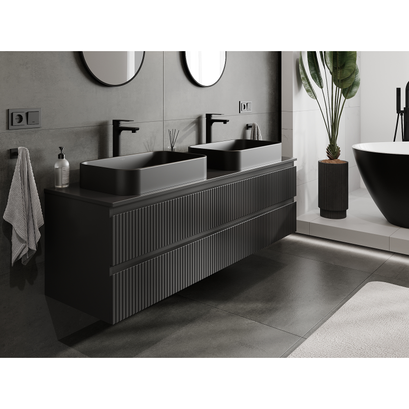 Mexen Rivel баня шкаф под мивка 160 см, 2 чекмеджета, оребрен, черен мат - 91A20-16047-2-BFF71