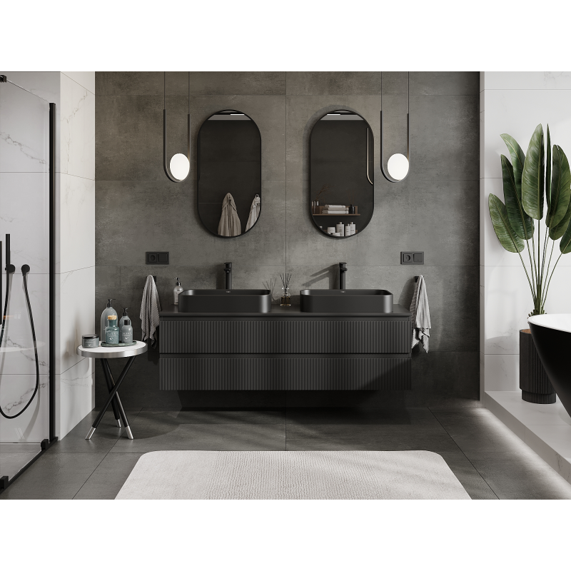 Mexen Rivel баня шкаф под мивка 160 см, 2 чекмеджета, оребрен, черен мат - 91A20-16047-2-BFF71