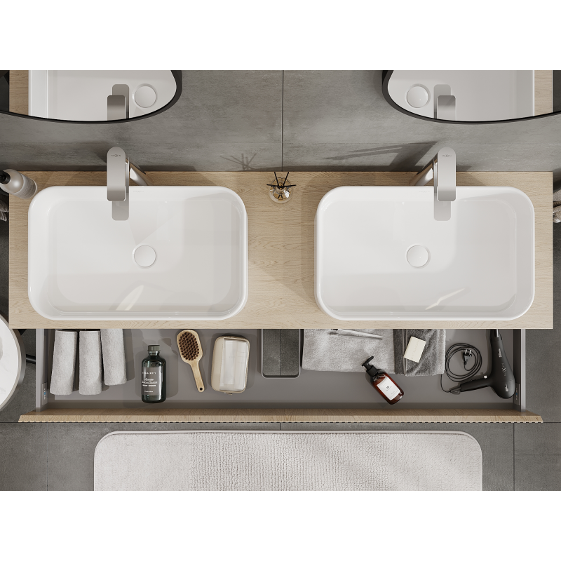 Mexen Rivel шкаф за баня с умивалник 160 см, 2 чекмеджета, оребрена, дъб - 91A20-16047-2-BFF81