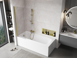 Mexen Mist преграда за вана, 1-крилна, 60 x 150 см, прозрачна, златна - 8A9-060-001-50-00