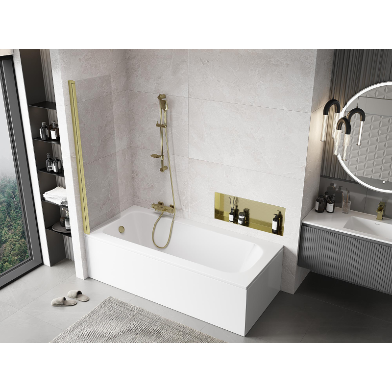 Mexen Mist параван за вана 1-крилен 50 x 150 см, прозрачен, златен четкан - 8A9-050-001-55-00