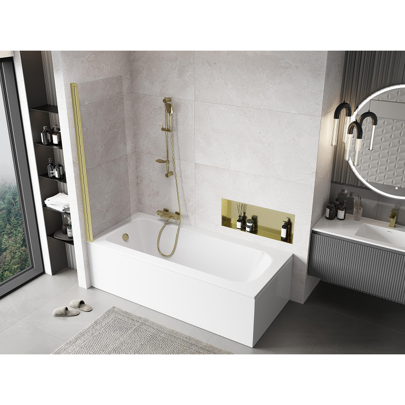 Mexen Mist сгъваем екран за вана, 1-крилен, 60 x 150 см, прозрачен, златист мат - 8A9-060-001-55-00