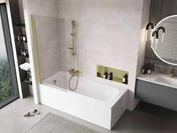 Mexen Mist преграда за вана с 1 крило 80 x 150 см, прозрачна, златиста четкана - 8A9-080-001-55-00