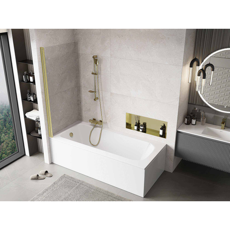 Mexen Mist преграда за вана с 1 крило 80 x 150 см, прозрачна, златиста четкана - 8A9-080-001-55-00