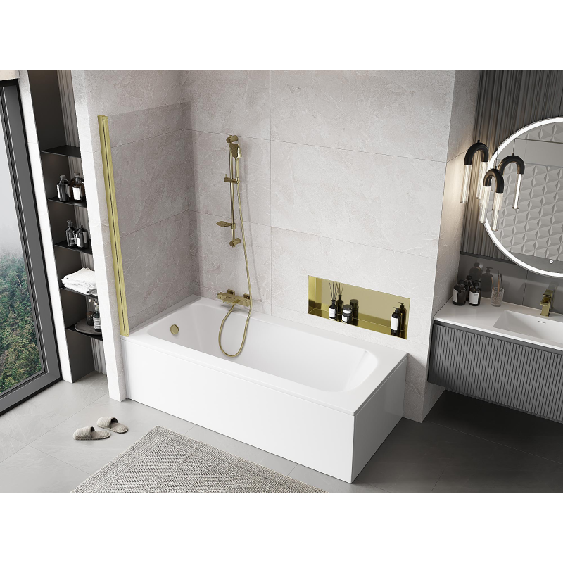 Mexen Mist параван за вана 1-крилен 90 x 150 см, прозрачен, златисто четкан - 8A9-090-001-55-00