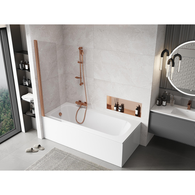 Mexen Mist параван за баня с 1 крило 50 x 150 см, прозрачен, четкан мед - 8A9-050-001-65-00