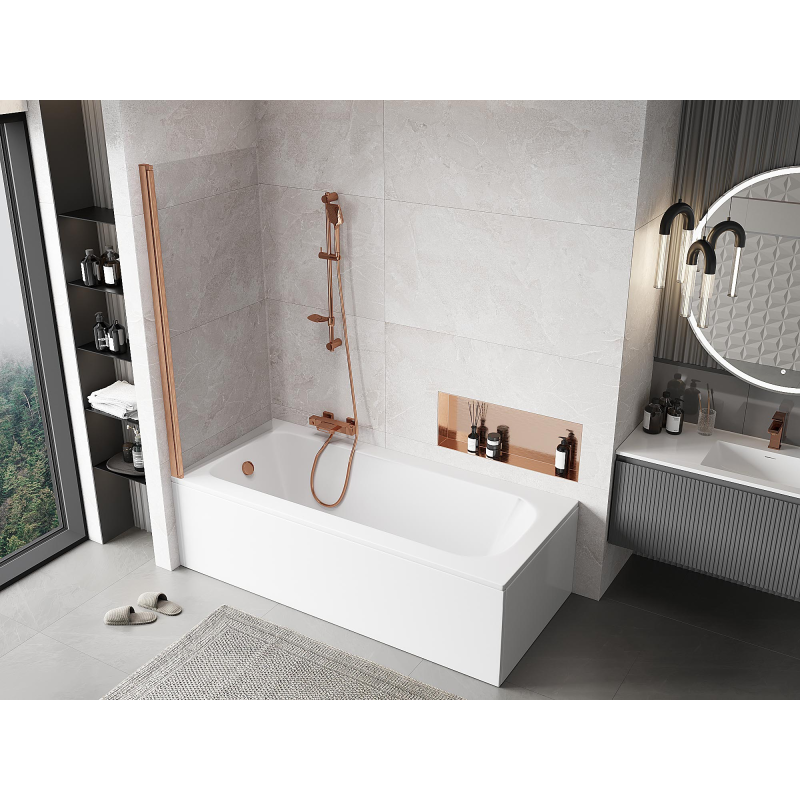 Mexen Mist параван за вана с 1 крило 70 x 150 см, прозрачен, четкана мед - 8A9-070-001-65-00