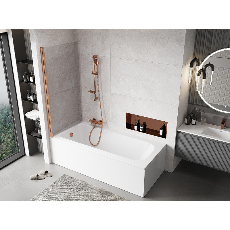 Mexen Mist параван за вана 1-крилен 90 x 150 см, прозрачен, четкана мед - 8A9-090-001-65-00