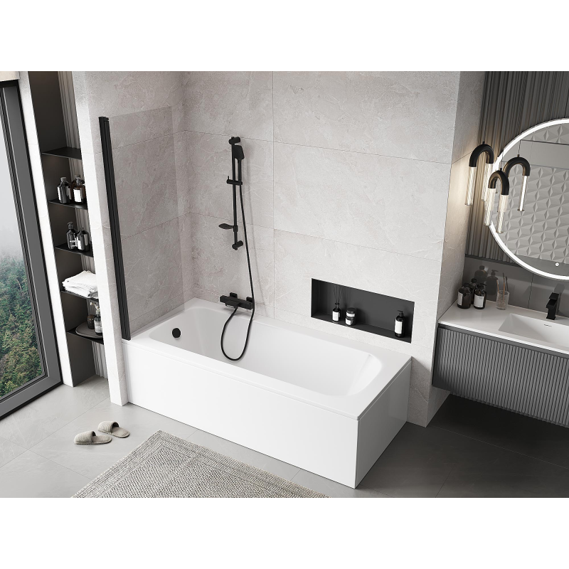 Mexen Mist параван за вана еднокрилен 60 x 150 см, прозрачен, черен - 8A9-060-001-70-00