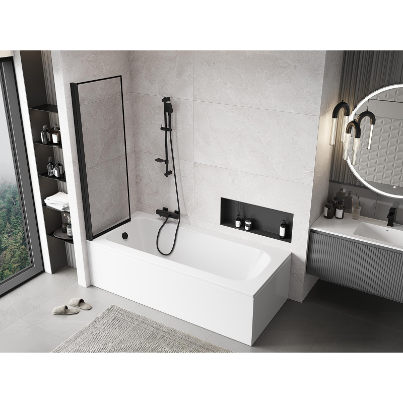 Mexen Mist вана екран 1-крилен ляв 60 x 150 см, черна рамка, черен - 8A9-060-001-70-70-L