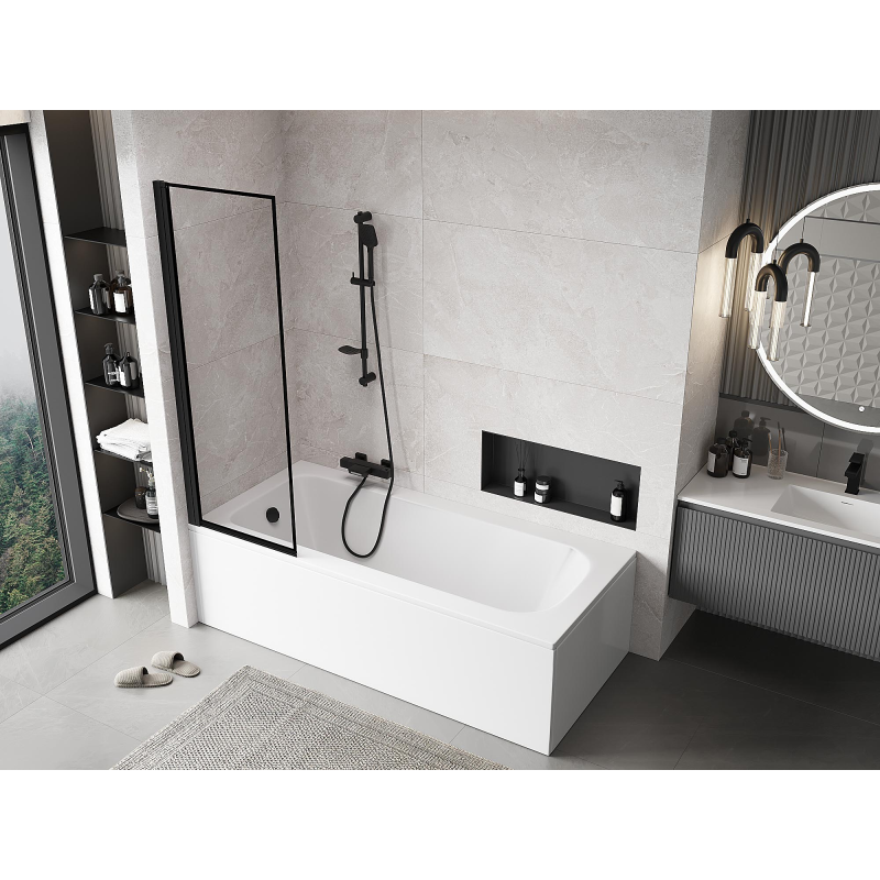 Mexen Mist вана екран 1-крилен ляв 60 x 150 см, черна рамка, черен - 8A9-060-001-70-70-L