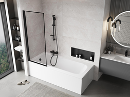 Mexen Mist единичен параван за баня ляв 70 x 150 см, черна рамка, черен - 8A9-070-001-70-70-L