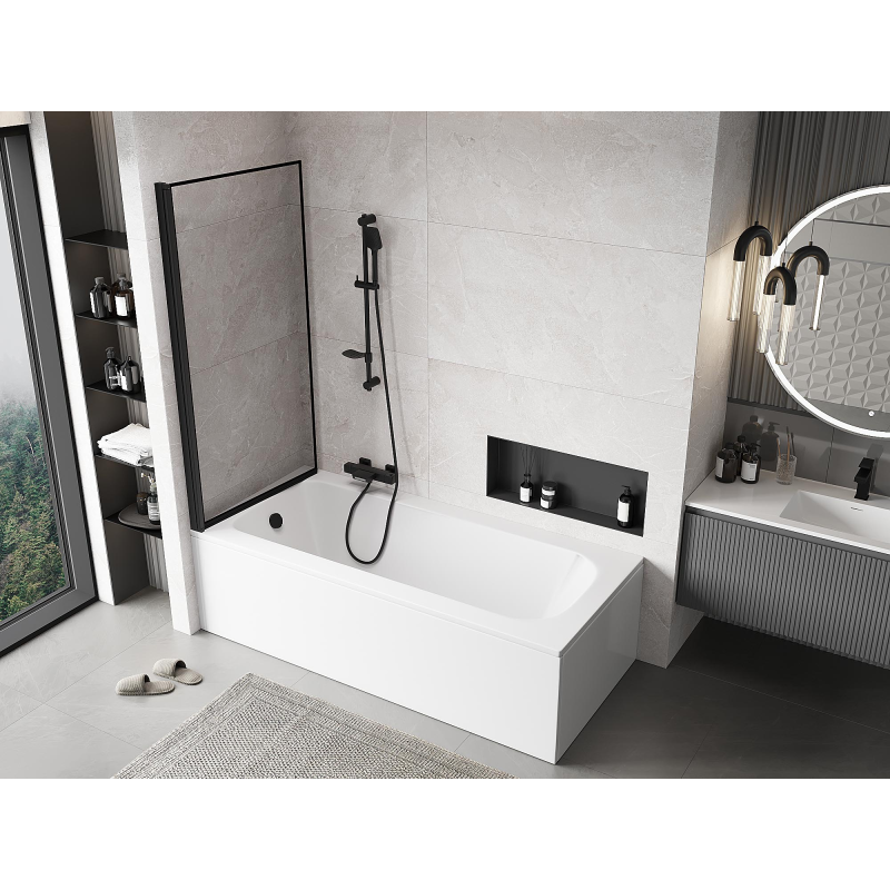 Mexen Mist параван за вана 1-крилен ляв 80 x 150 см, черна рамка, черен - 8A9-080-001-70-70-L