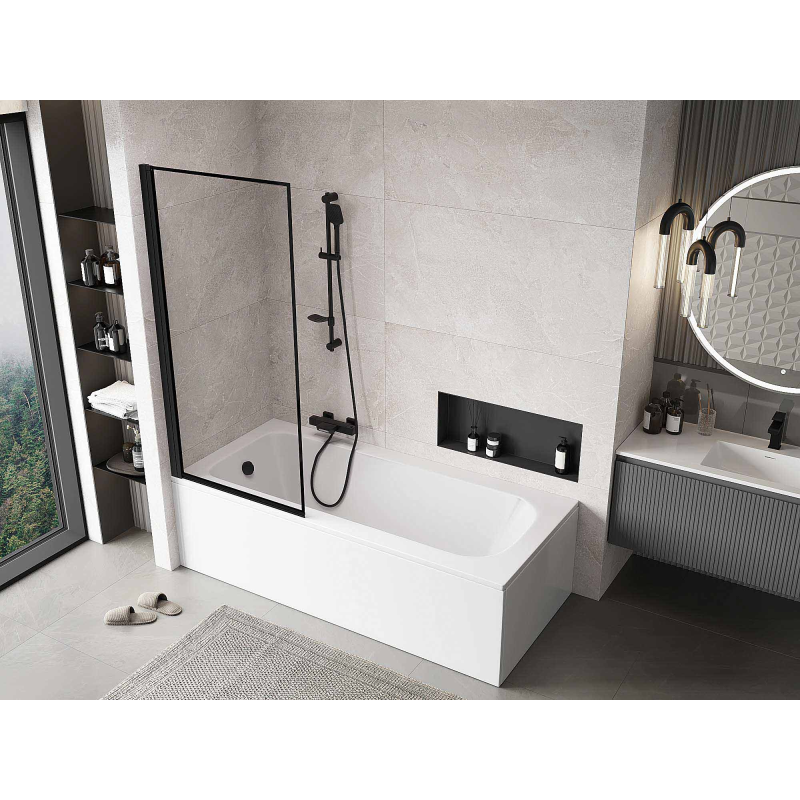 Mexen Mist параван за вана 1-крилен ляв 80 x 150 см, черна рамка, черен - 8A9-080-001-70-70-L