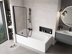 Mexen Mist параван за вана 1-крилен ляв 80 x 150 см, черна рамка, черен - 8A9-080-001-70-70-L