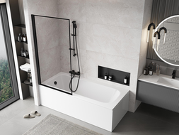 Mexen Mist параван за вана с 1 крило, ляв, 90 x 150 см, черна рамка, черен - 8A9-090-001-70-70-L