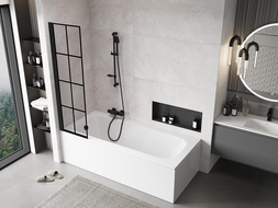 Mexen Mist параван за вана 1-крилен ляв 50 x 150 cm, черна мрежа, черен - 8A9-050-001-70-77-L