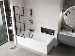 Mexen Mist параван за вана, 1-крилен, ляв, 60 x 150 см, черна решетка, черен - 8A9-060-001-70-77-L