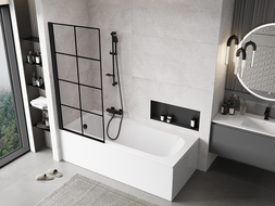 Mexen Mist параван за вана с 1 крило ляво 80 x 150 см, черна решетка, черен - 8A9-080-001-70-77-L