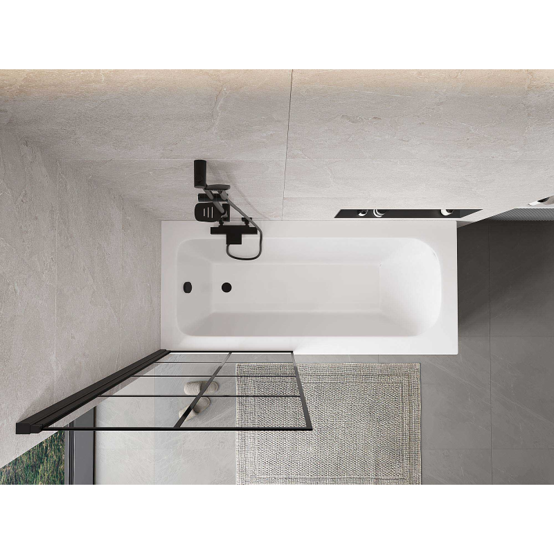 Mexen Mist параван за вана с 1 крило ляво 80 x 150 см, черна решетка, черен - 8A9-080-001-70-77-L