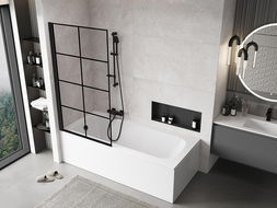 Mexen Mist параван за вана 1-крила лява 90 x 150 см, черна решетка, черен - 8A9-090-001-70-77-L