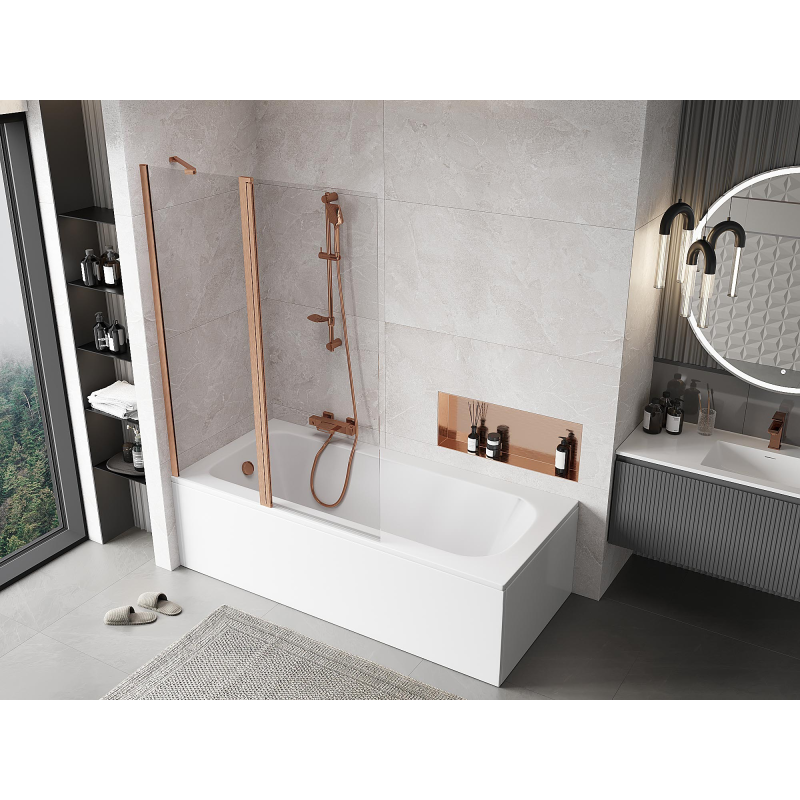 Mexen Mist параван за вана, 2-крилен, 120 x 150 cm, прозрачен, матирано медно покритие - 8A9-120-011-65-00