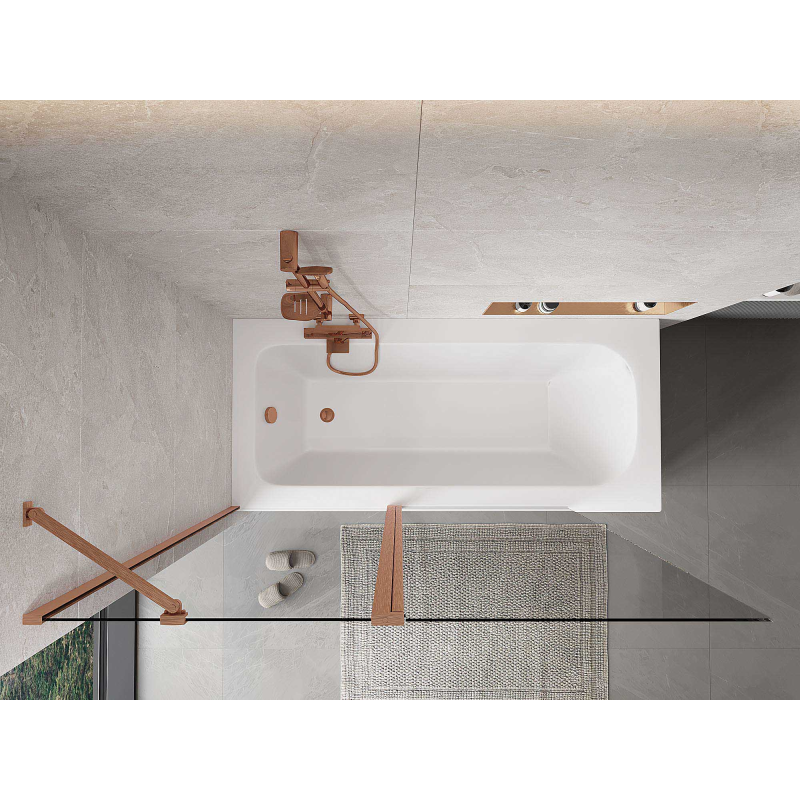 Mexen Mist екран за вана с 2 крила 140 x 150 см, прозрачен, четкана мед - 8A9-140-011-65-00