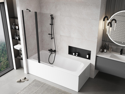 Mexen Mist двукрилен параван за вана 100 x 150 cm, прозрачен, черен - 8A9-100-011-70-00