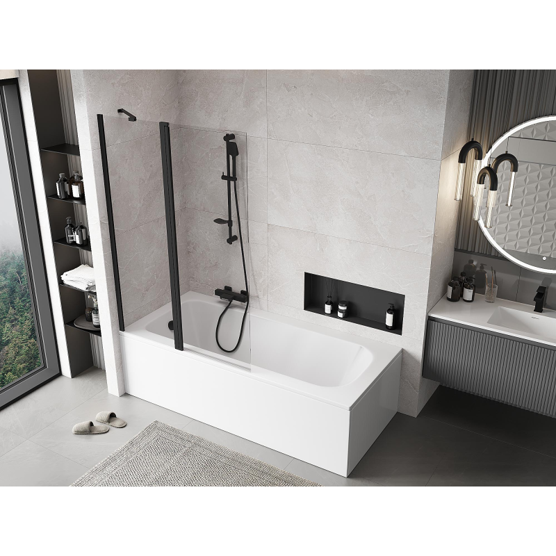 Mexen Mist параван за вана с 2 крила 110 x 150 cm, прозрачен, черен - 8A9-110-011-70-00