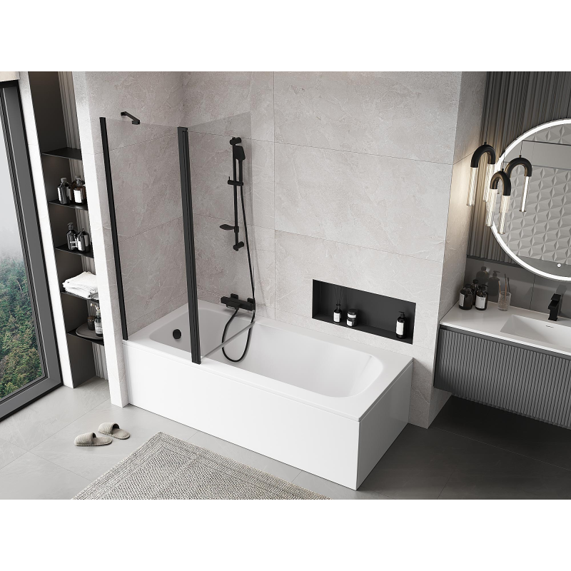 Mexen Mist двукрилен параван за вана 130 x 150 см, прозрачен, черен - 8A9-130-011-70-00