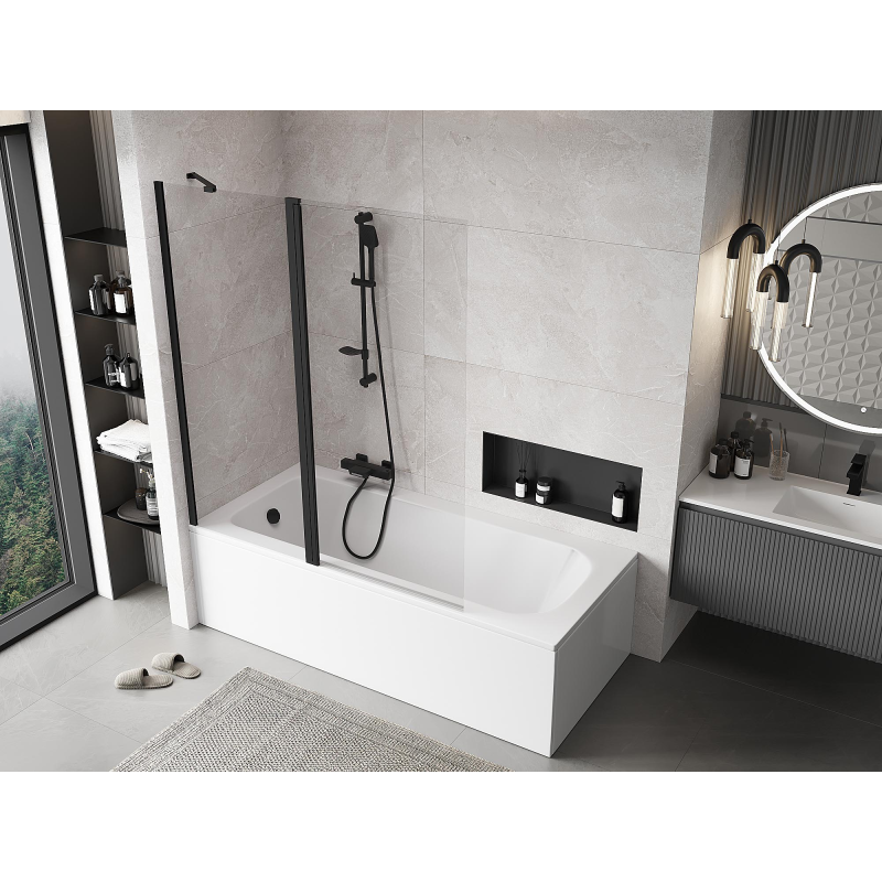 Mexen Mist параван за вана 2-крила 140 x 150 см, прозрачен, черен - 8A9-140-011-70-00