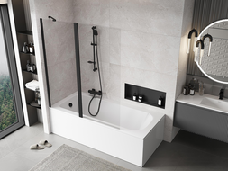 Mexen Mist параван за вана 2-крила 140 x 150 см, прозрачен, черен - 8A9-140-011-70-00