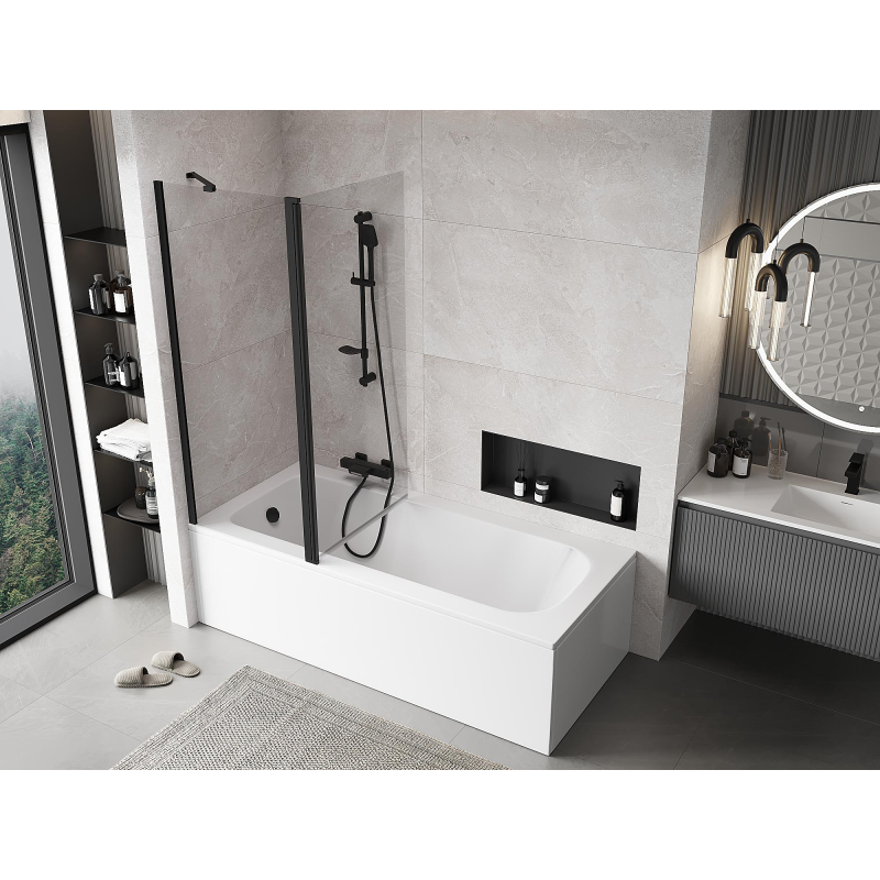 Mexen Mist параван за вана 2-крила 140 x 150 см, прозрачен, черен - 8A9-140-011-70-00