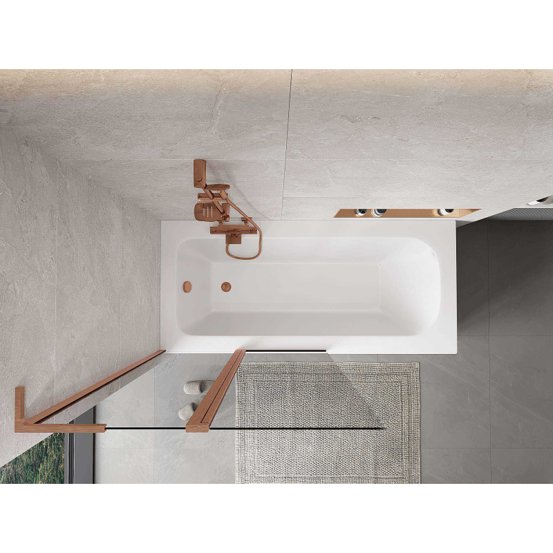 Mexen Mist L параван за вана, двукрилен 100 x 150 cm, прозрачен, четкана мед - 8A9L-100-011-65-00