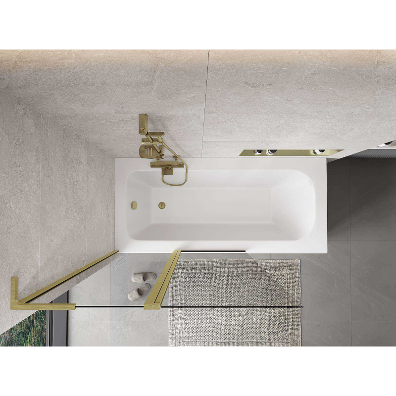 Mexen Mist L параван за вана 2-крилен 110 x 150 см, прозрачен, златен четкан - 8A9L-110-011-55-00