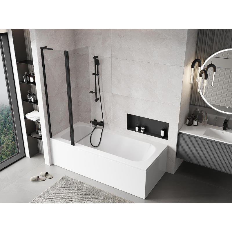 Mexen Mist L параван за вана, двукрилен 100 x 150 см, прозрачен, черен - 8A9L-100-011-70-00