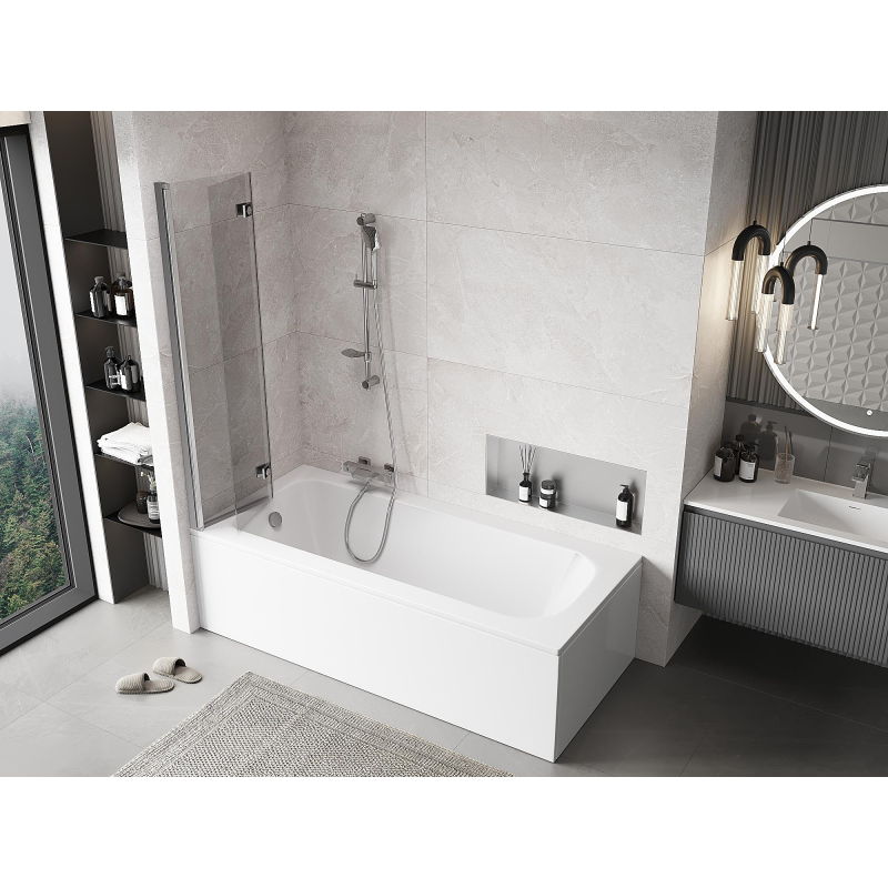 Mexen Mist параван за вана двукрилен ляв 80 x 150 см, прозрачен, хром - 8A9-080-002-01-00-L