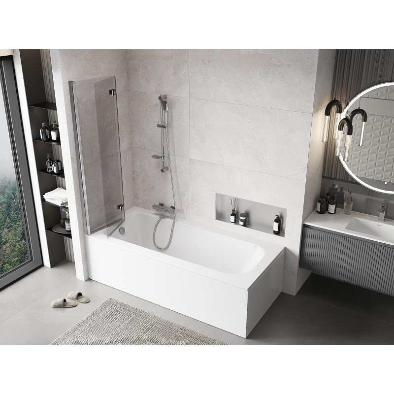 Mexen Mist вана параван 2-крилен ляв 90 x 150 см, прозрачен, хром - 8A9-090-002-01-00-L