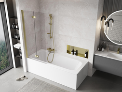 Mexen Mist душ параван, 2-крилен, ляв 80 x 150 см, прозрачен, златен - 8A9-080-002-50-00-L